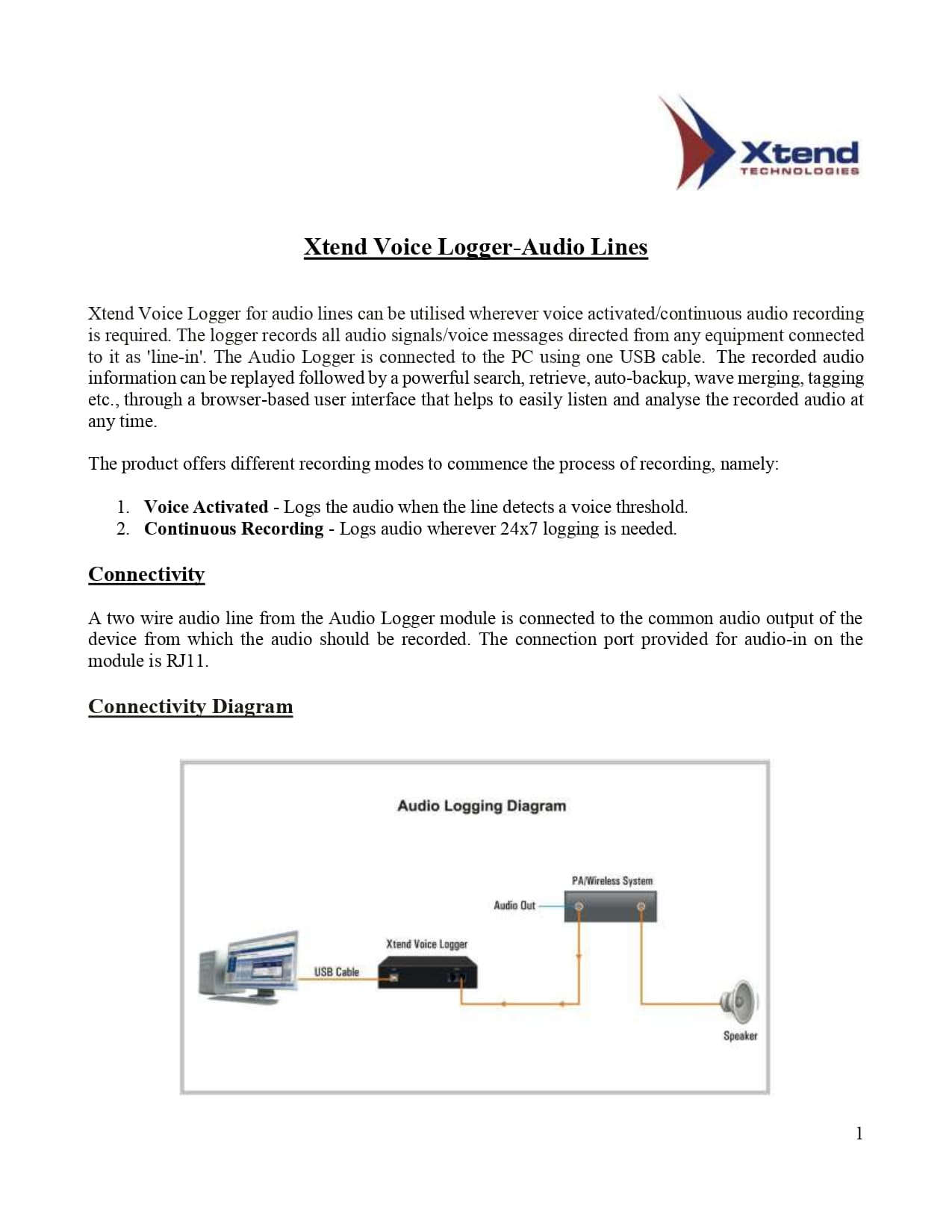 Xtend Voice Logger Audio Lines
